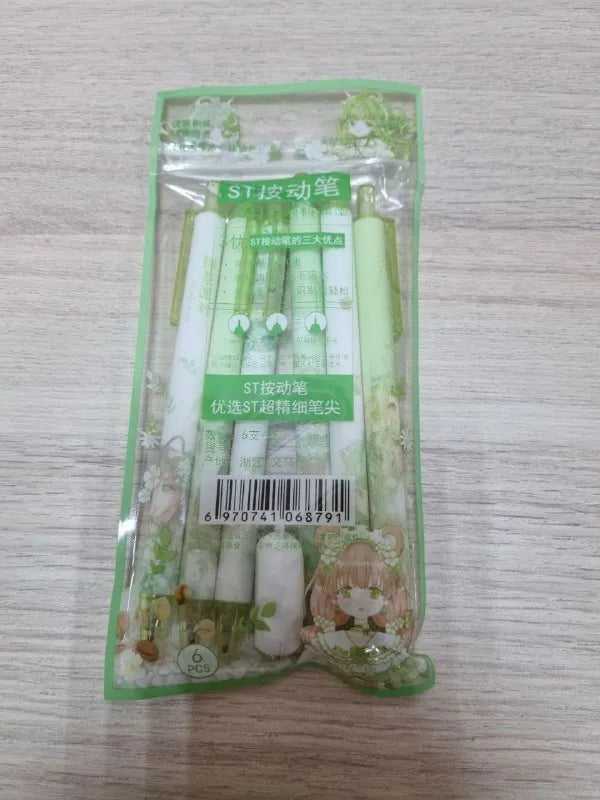 Pen Set - Green Anime Girl (set of 6)