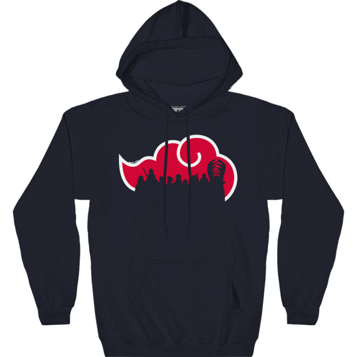 Naruto Shippuden - Akatsuki Cloud with Silhouettes Pull Over Fleece Hoodie Black