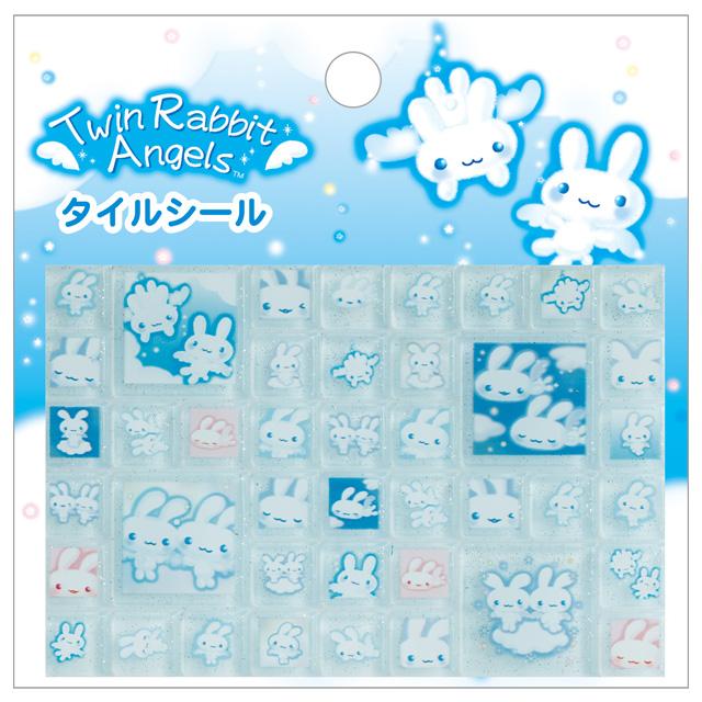 San-X - Twin Rabbit Angels Blue Tile Stickers